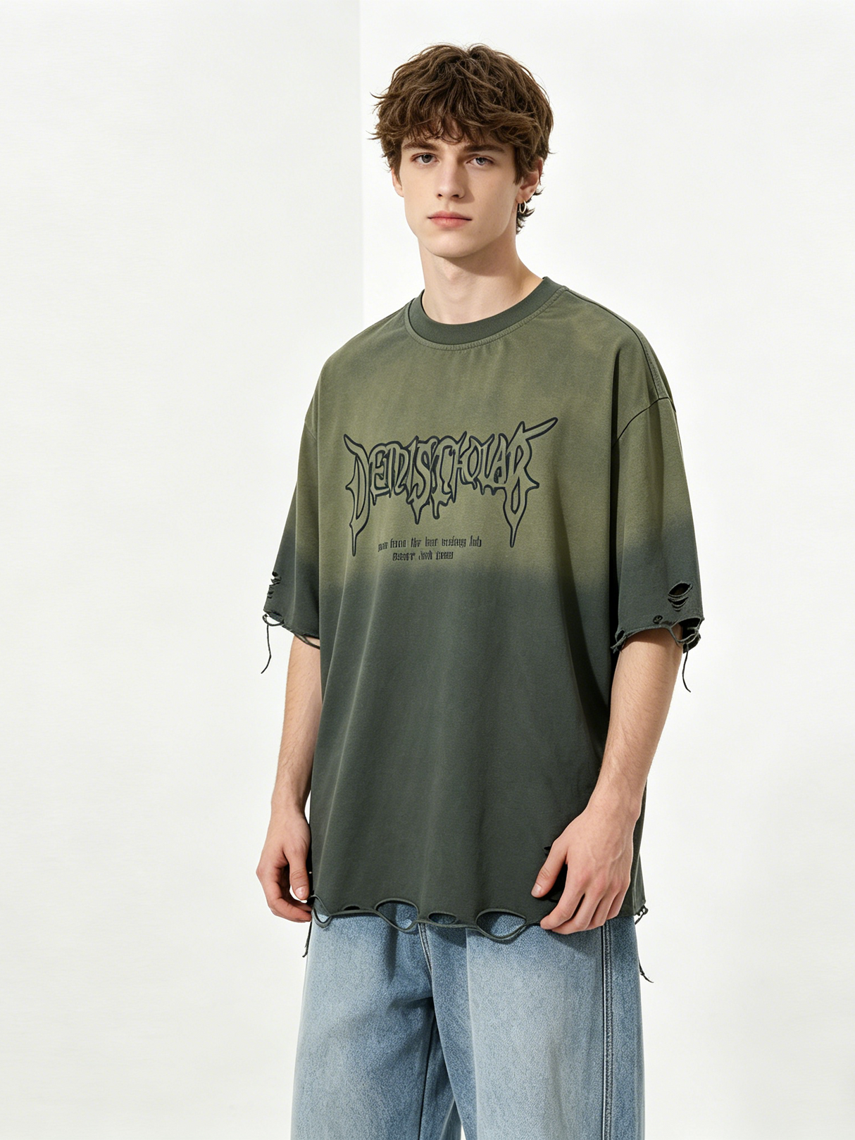 Distressed Washed Oversize Hole T-shirts