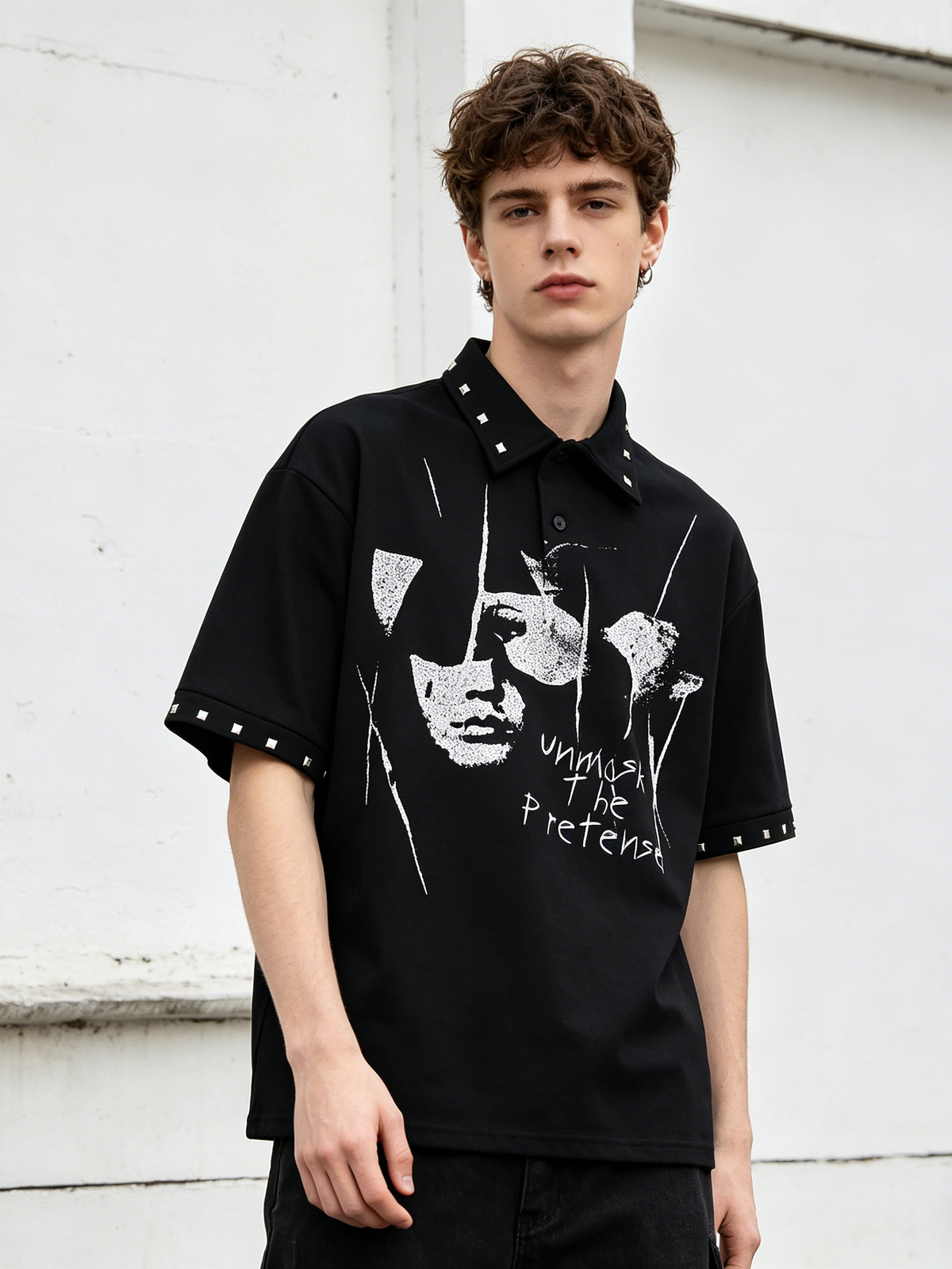 Portrait Printed Loose-fit Ins Metal Orange POLO Shirt