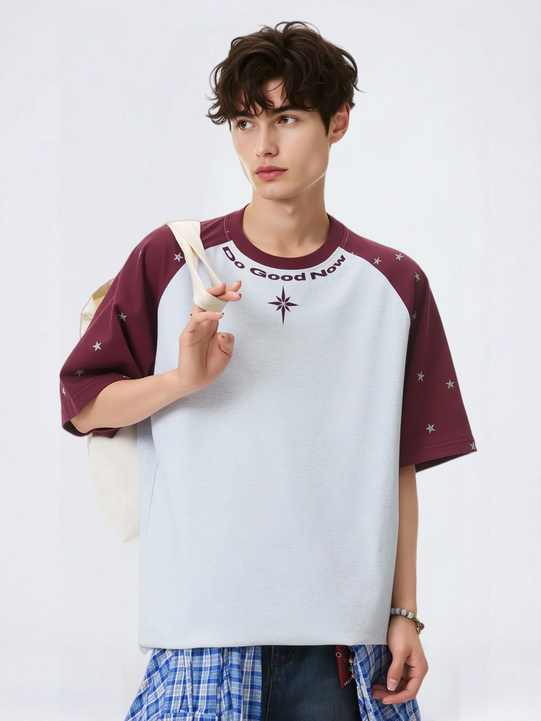 Color-blocked Star Letter Printed T-shirts