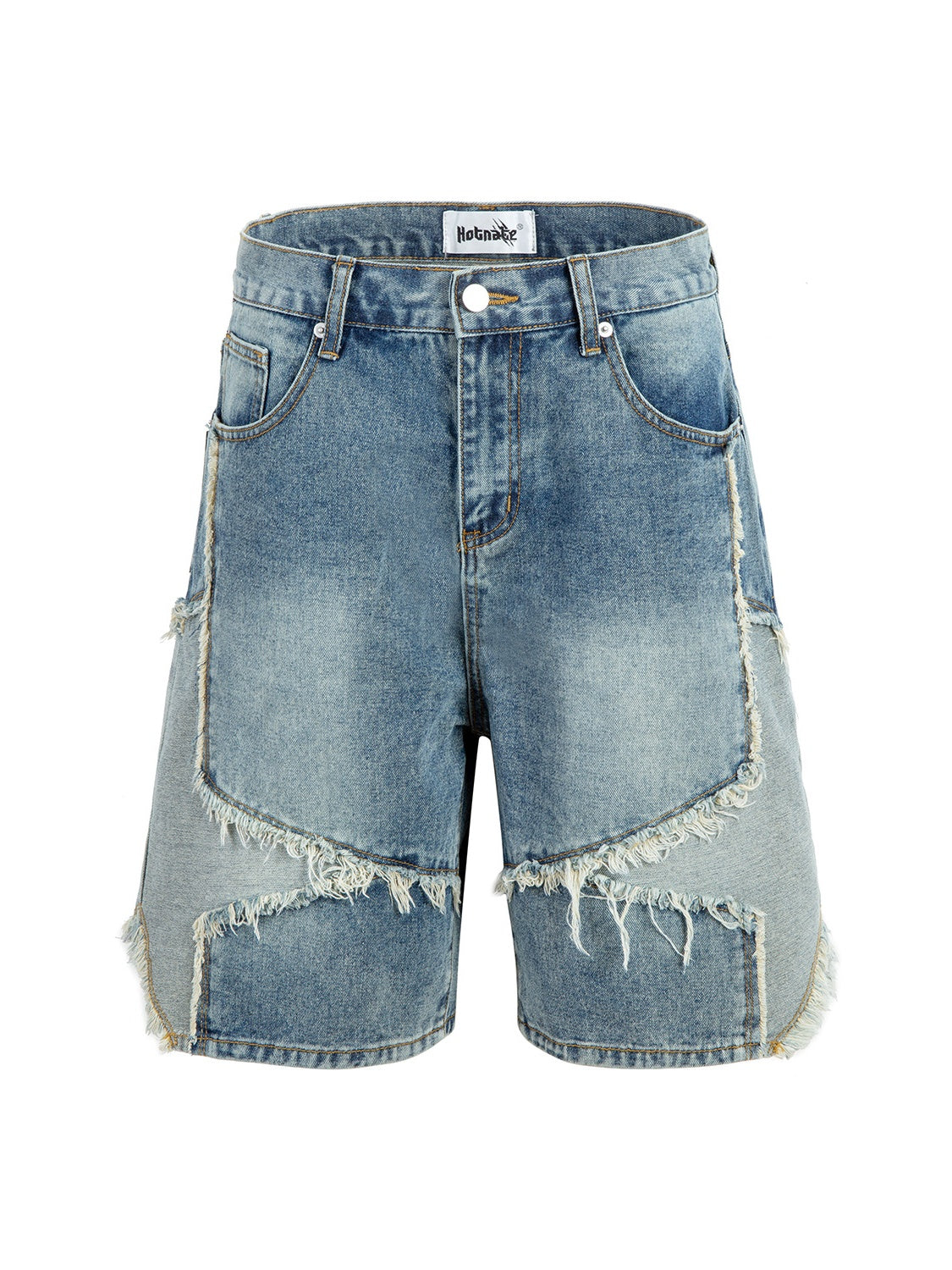 Five-pointed Star Patchwork Loose-fit Straight-fit Denim Mid-length Pants Shorts
