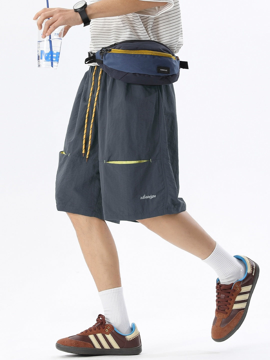 Embroidery Water-repellent Sports Breathable Color-blocked Five Points Shorts