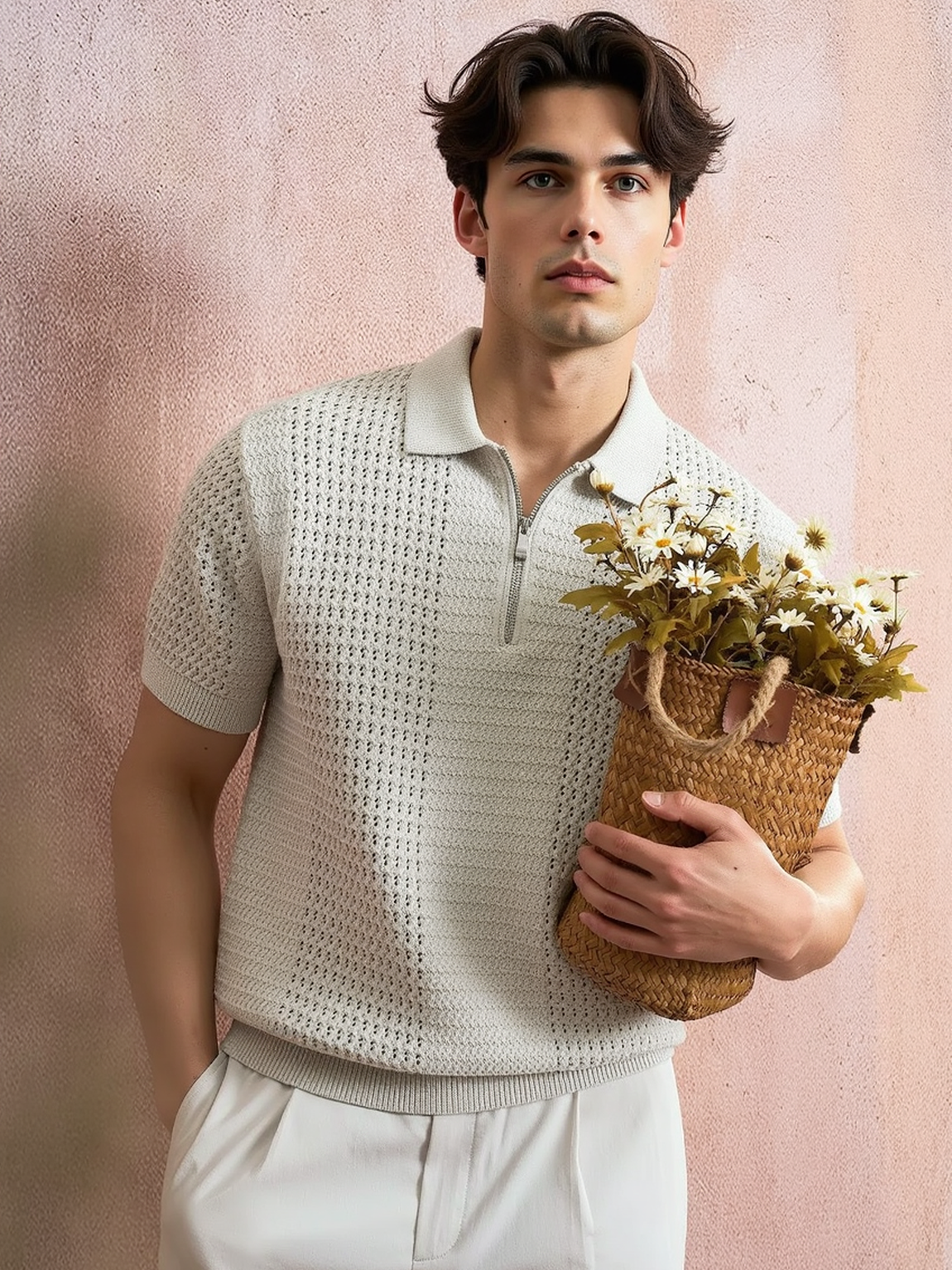 Old Money Style Hollow Out Slim-fit Polo Shirts