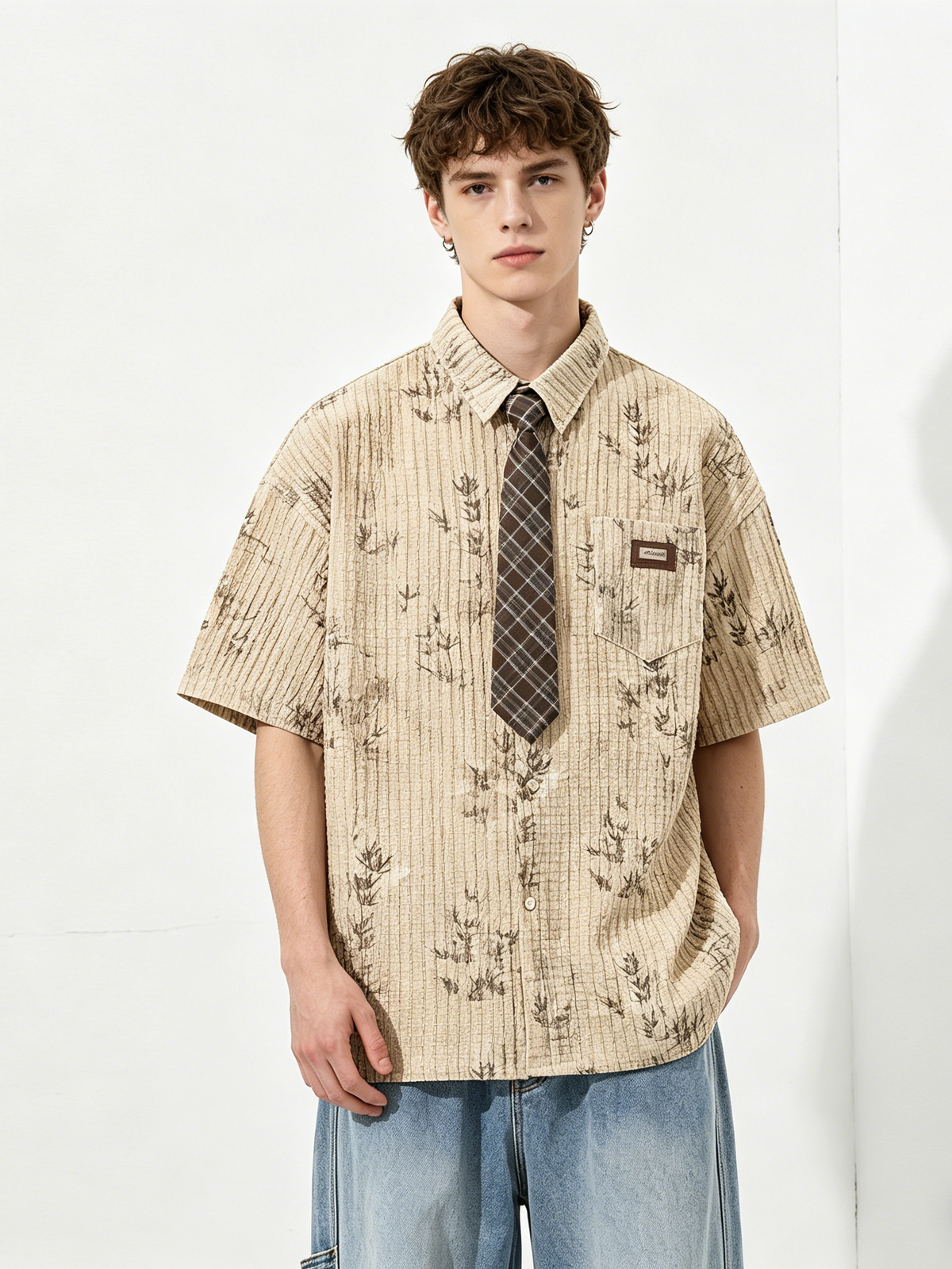 Bamboo Printed Ties Loose-fit Shirts