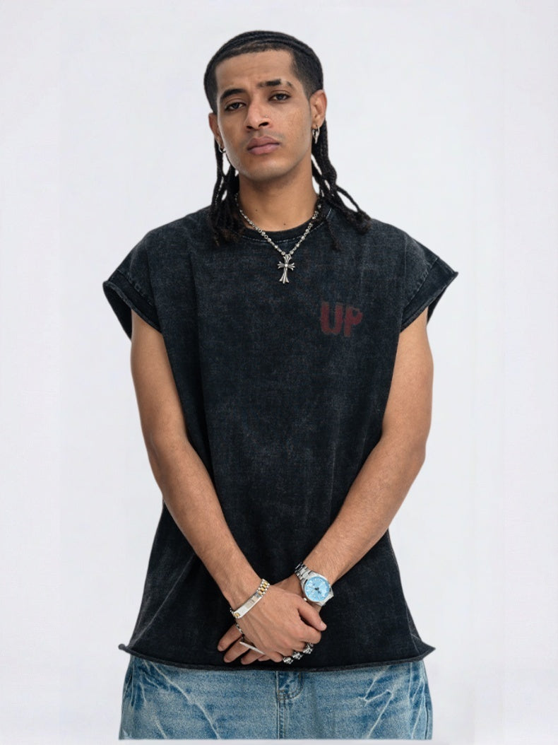 Washed Distressed Printed Tank Tops