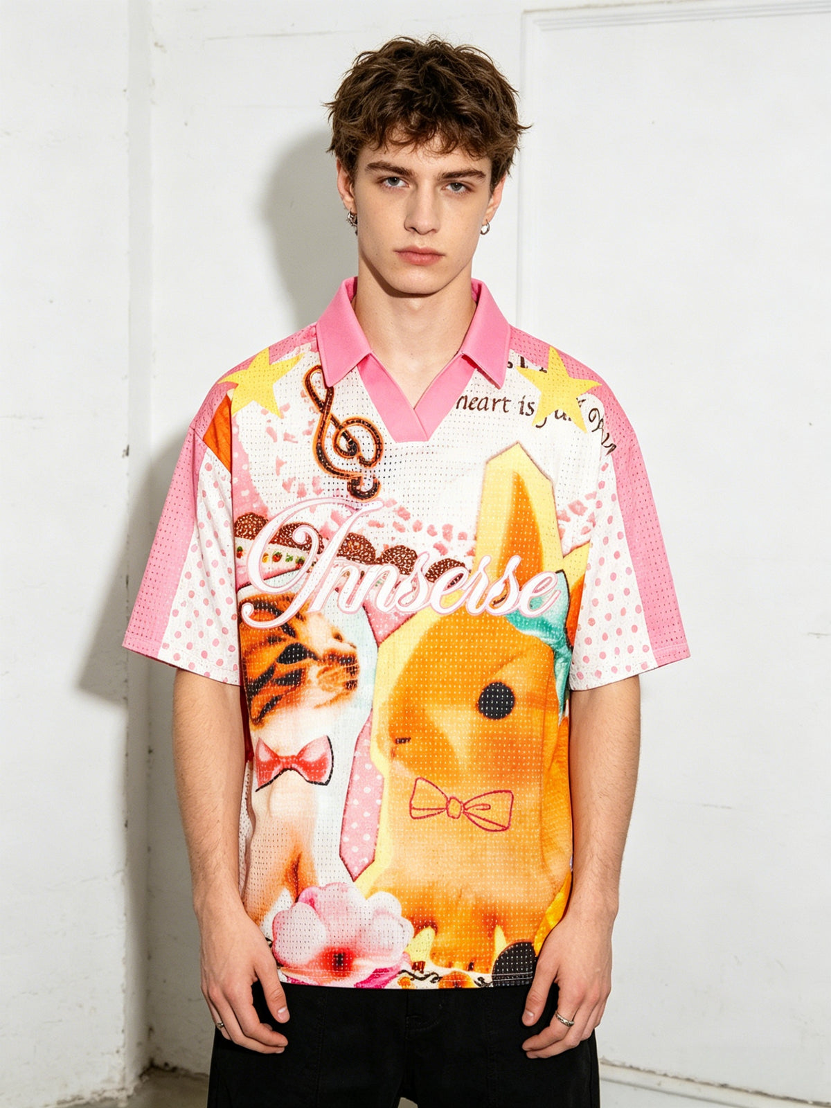 Cartoon Printed Loose-fit Mesh Breathable Quick-drying T-shirts