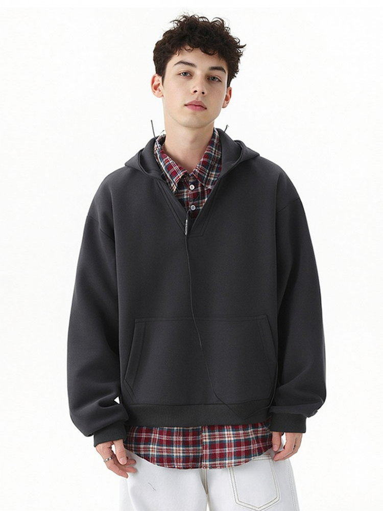 Plaid Splicing Loose Sports Hoodies