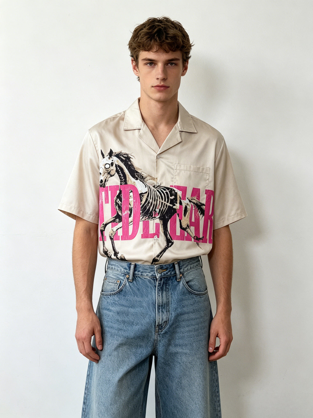 Skeleton Horse Satin Cuban Territory Shirts