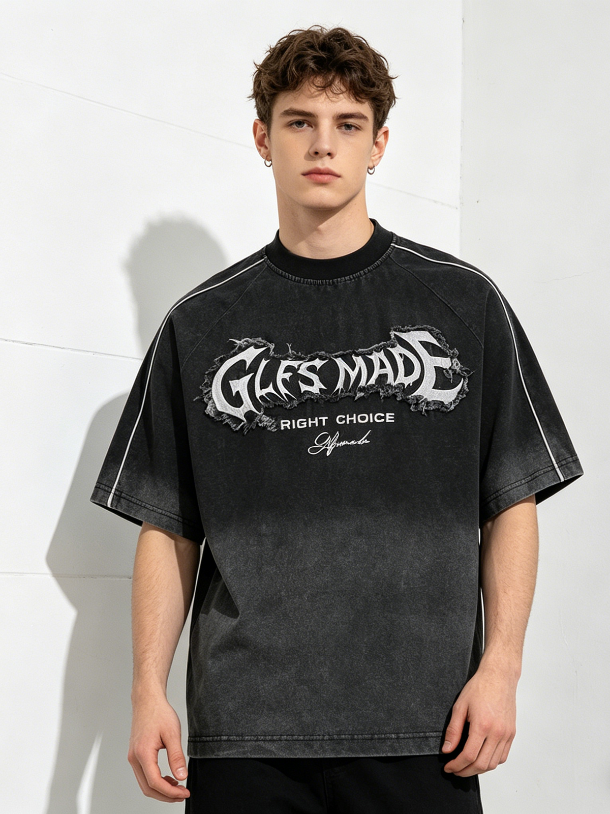 Ins Embroidery Washed Denim T-shirt
