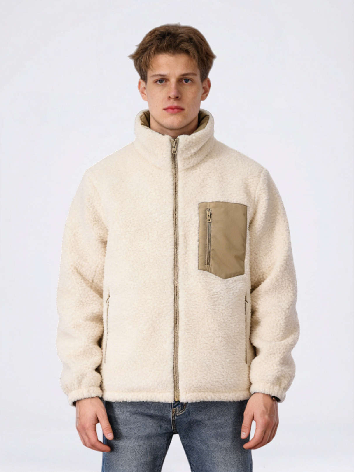 Stand Collar Color-blocked Reversible Lamb Wool Jackets