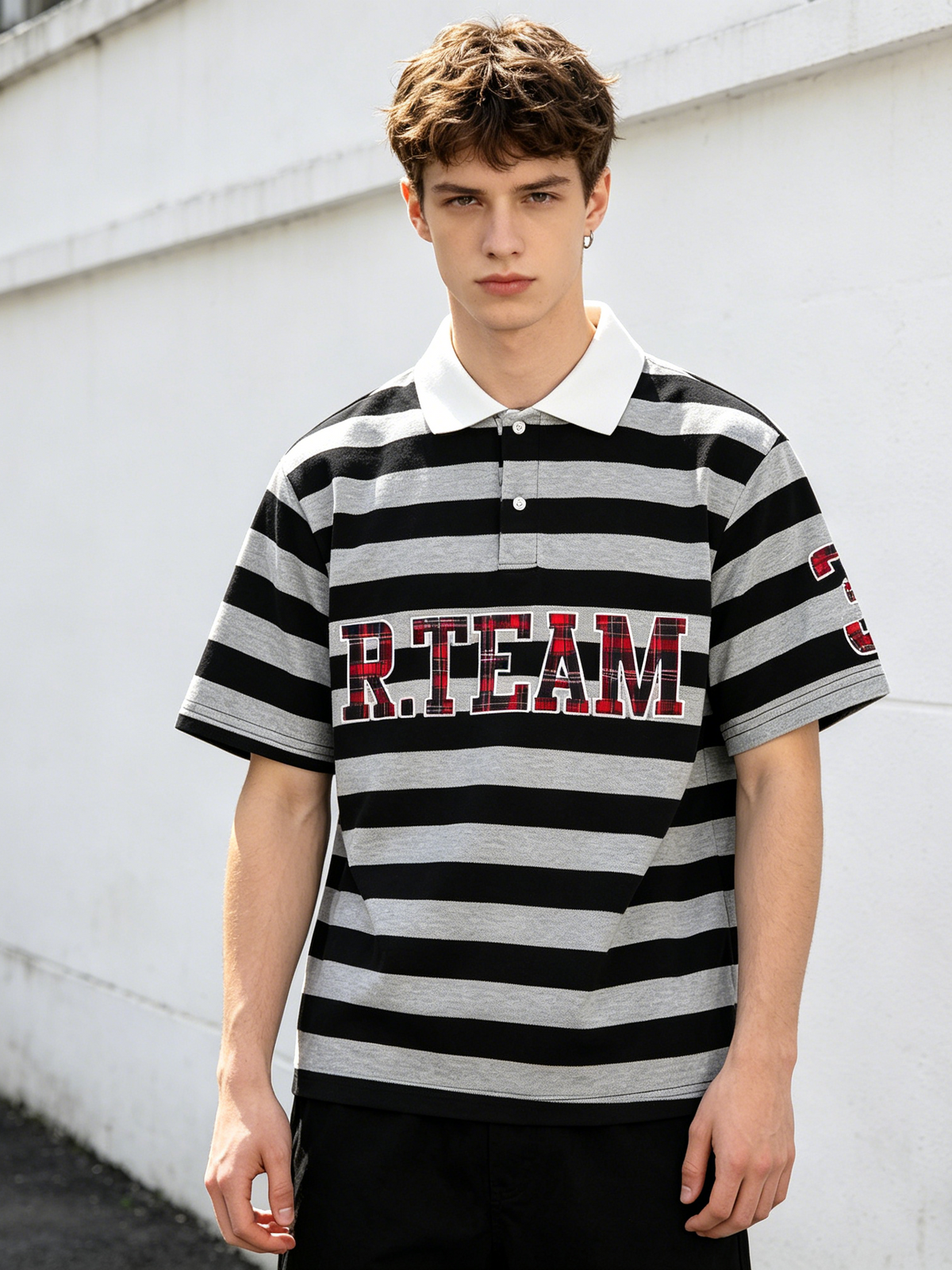 Color-blocked Stripes Ins Letter Embroidery POLO