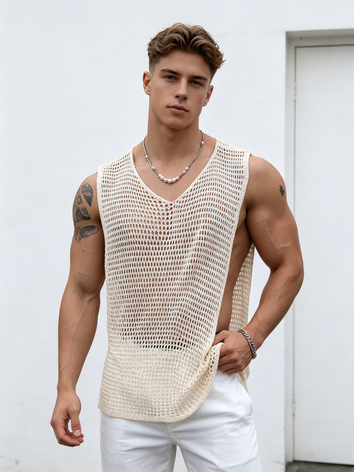 Loose-fit Perspective Hollow Out Tank Tops