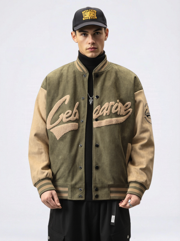 Suede Windproof Padded Baseball Jacket