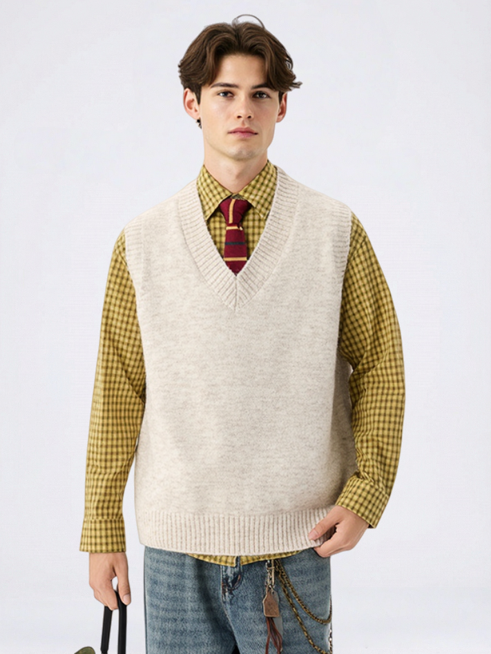 Wool Blend V-neck Loose-fit Knitted Vest