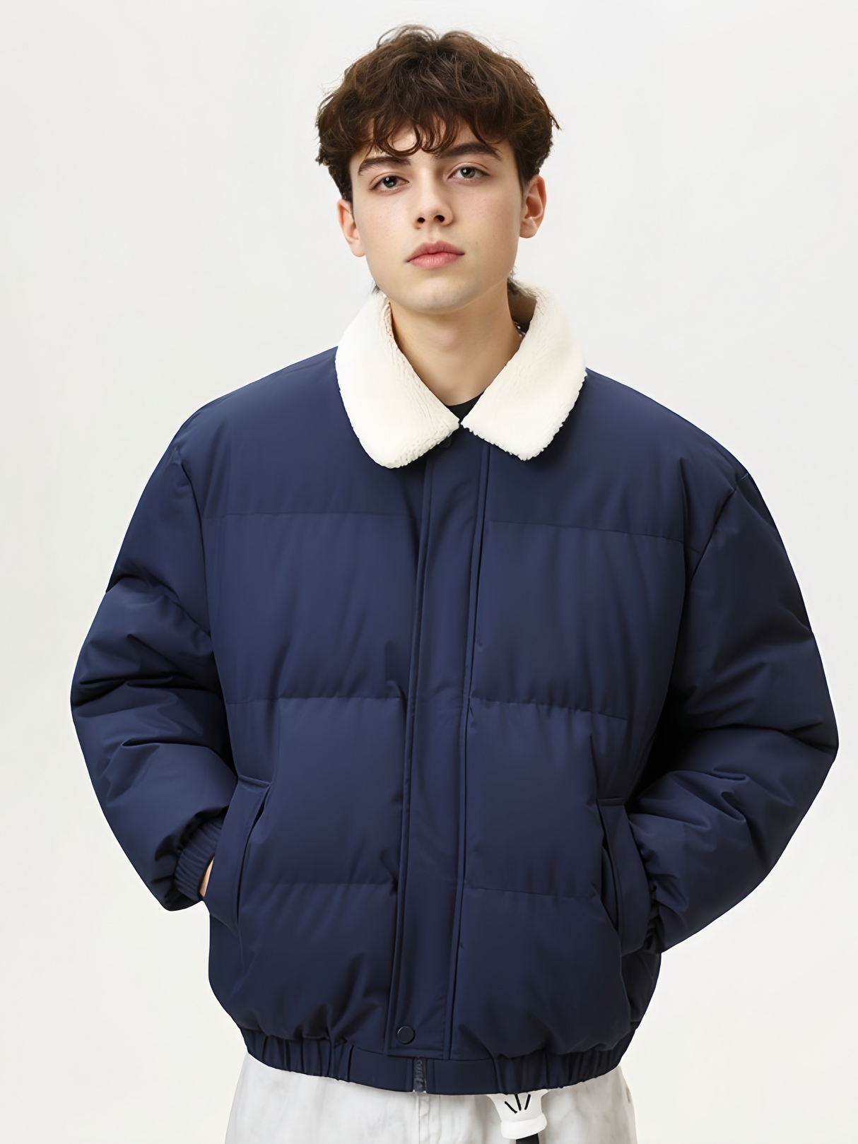 Comfortable And Casual Faux Lambswool Lapel Cotton Coat