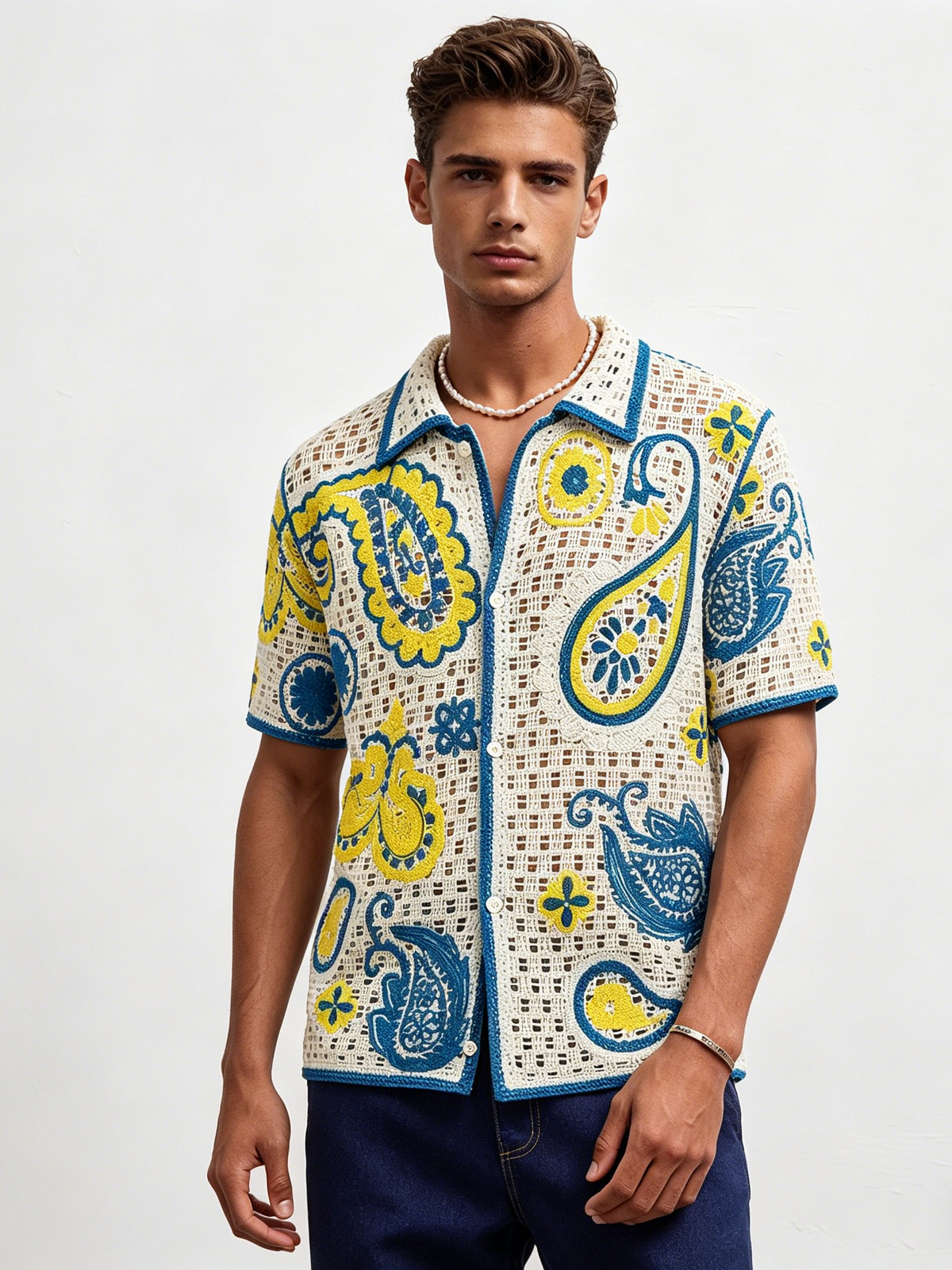 Ethnic Style Crochet Hollow Knitting Polo Shirts