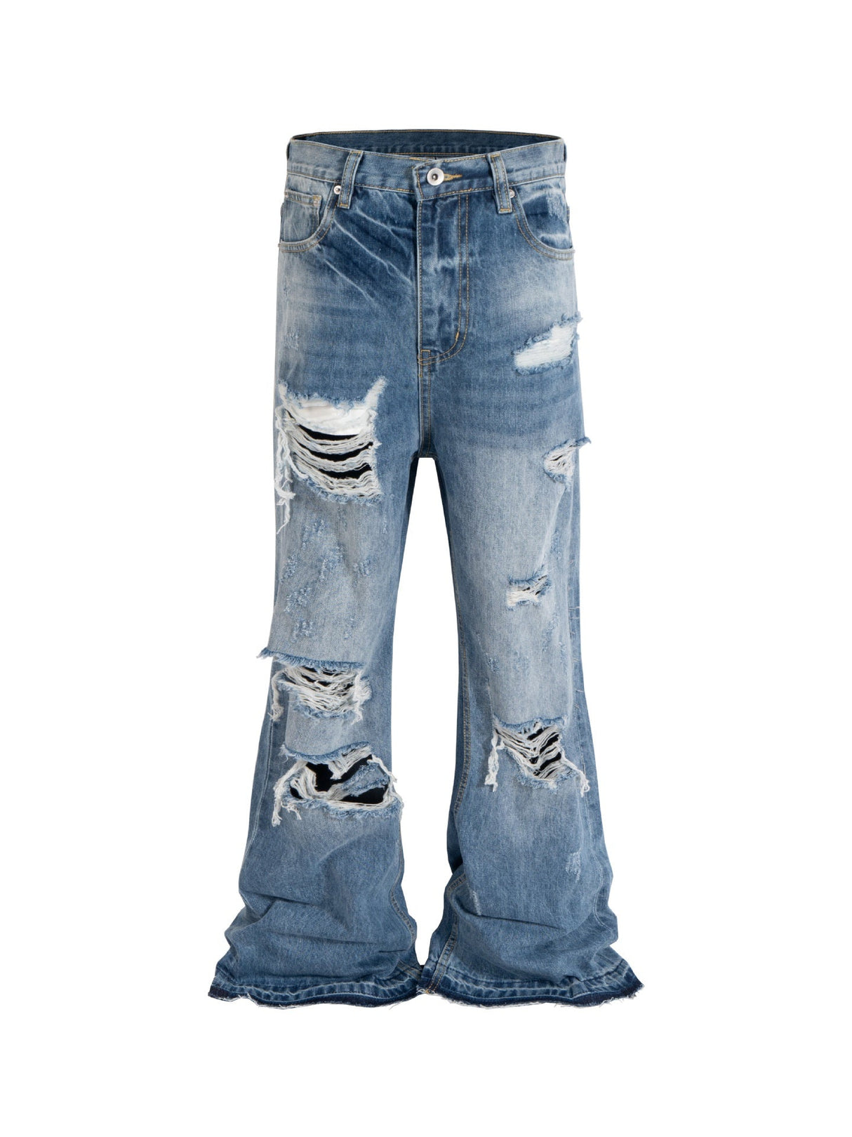 Retro Washed Cat Whiskers Hole Micro Loudspeaker Wide-leg Mopping Jeans