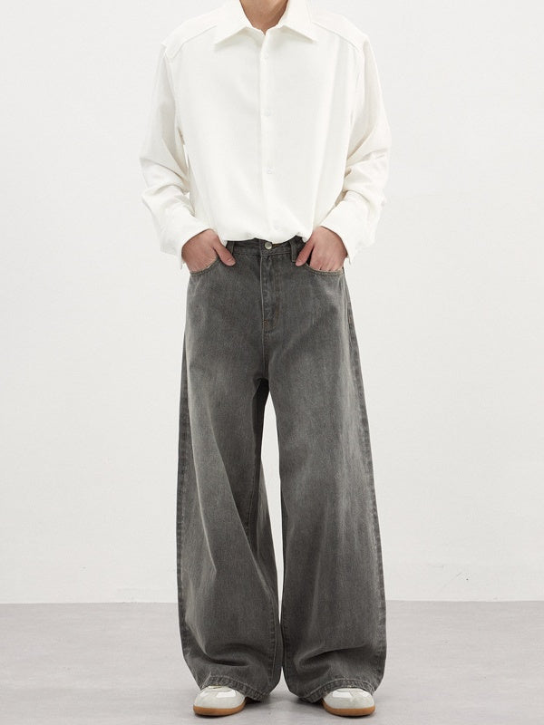 Grey Wash Straight-Leg Minimal Jeans