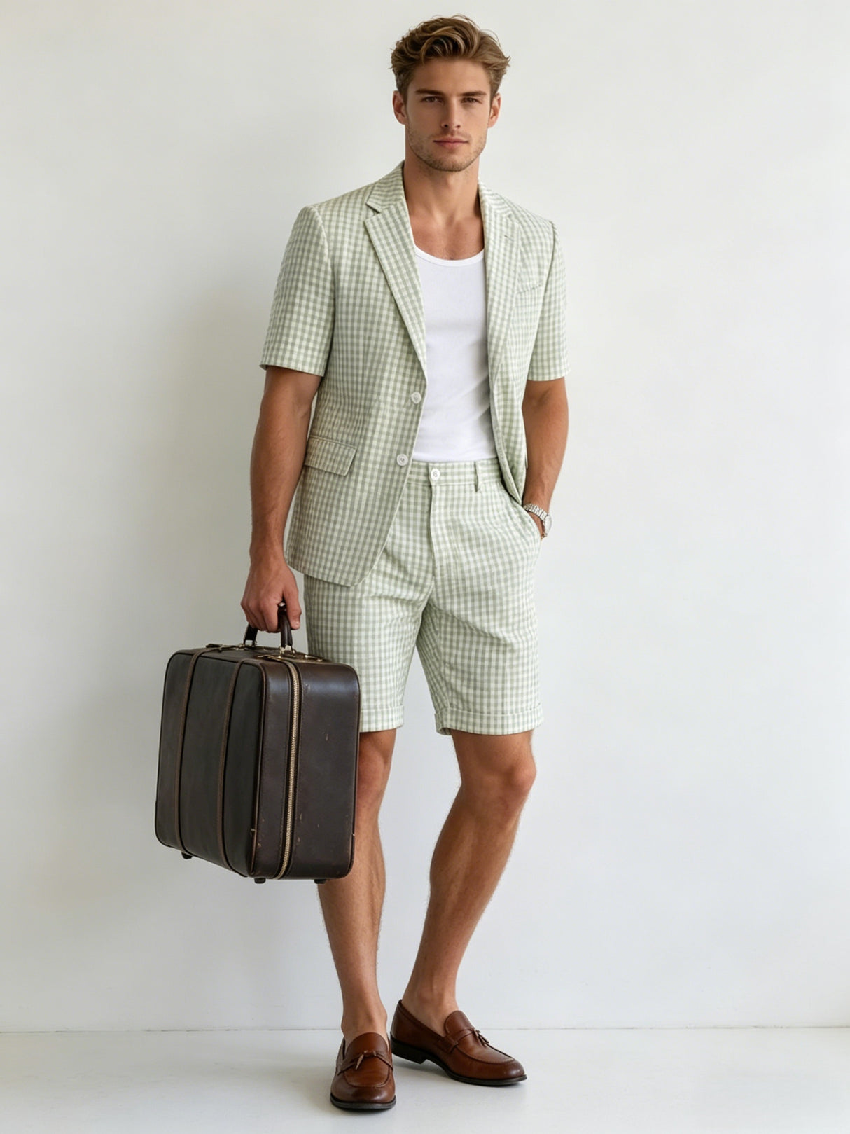 Light Business Leisure Plaid Suit Set 2-piece Sets