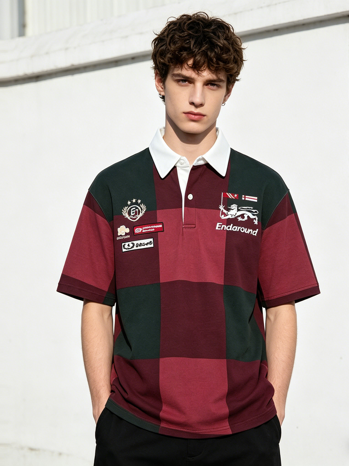 Plaid Ins Hip Hop Color-blocked POLO Shirt