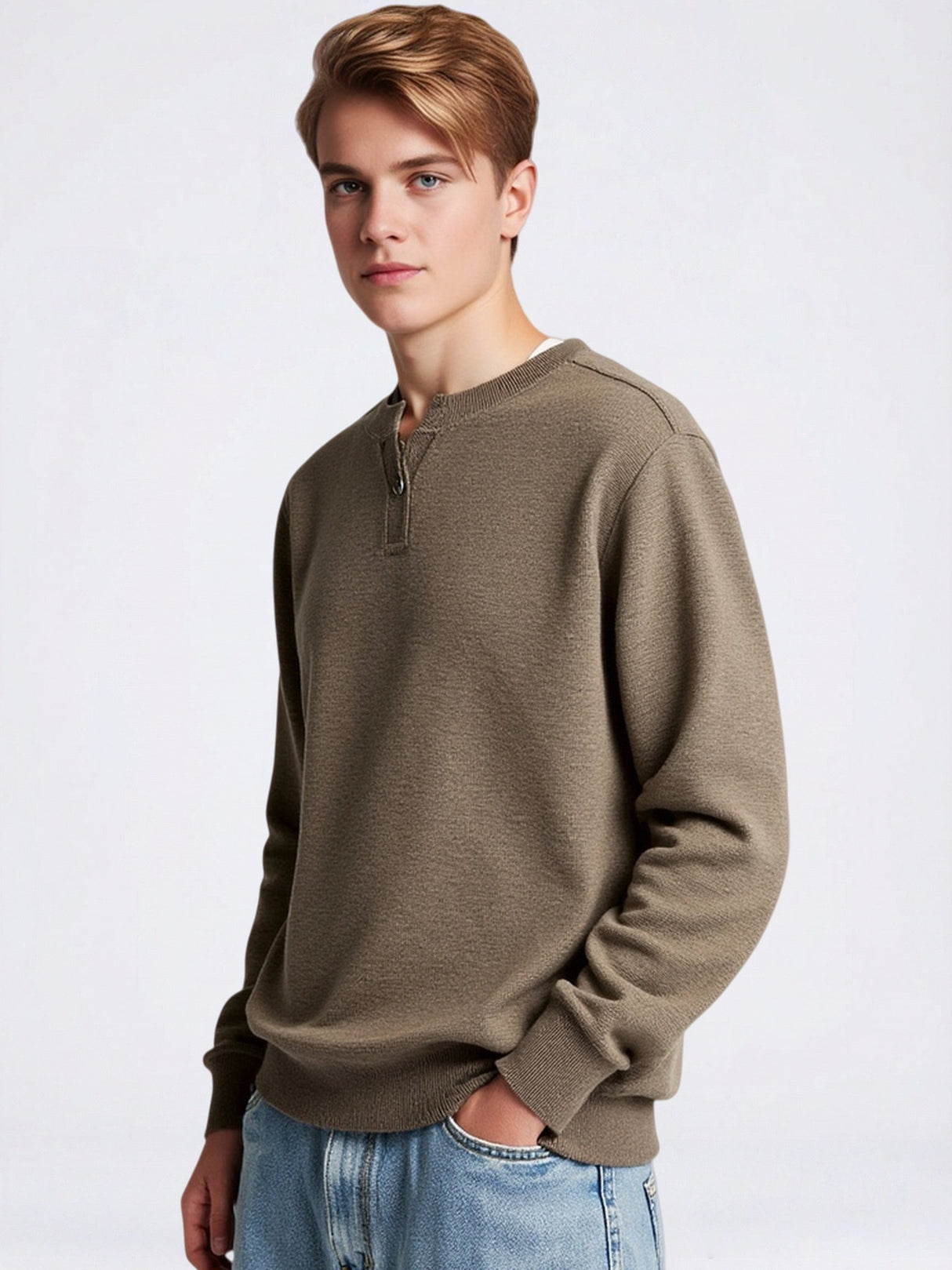 Henley-Neck Sweater