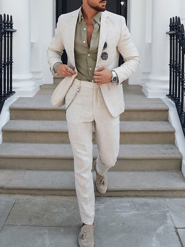 Flax Solid Color Suit Set 2-piece Sets