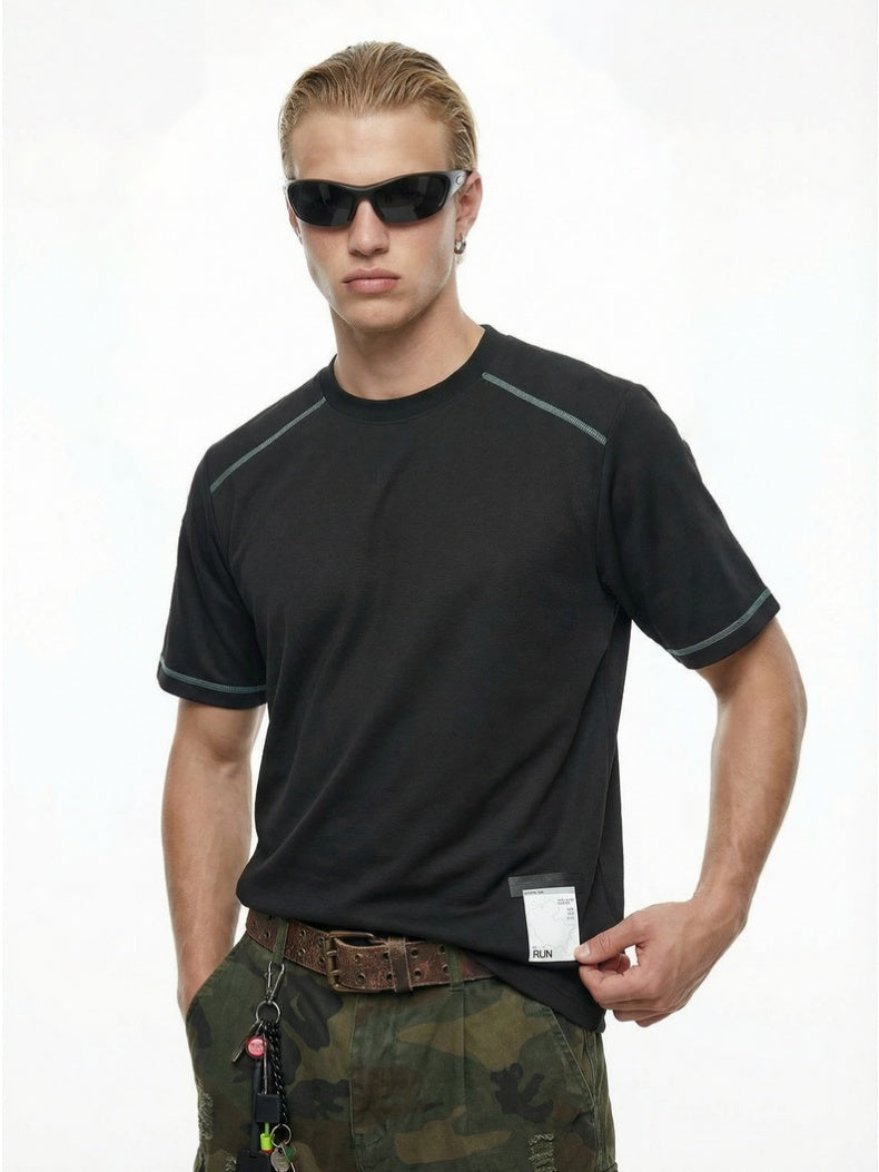 Color-blocked Sports Loose-fit Short Sleeves