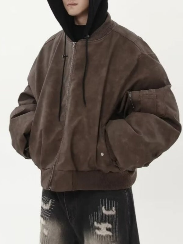 Melange Tie-Dye Faux-Leather Hooded Jacket