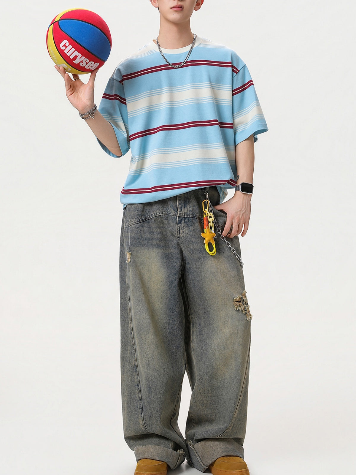 Color-blocked Stripes Loose-fit T-shirts