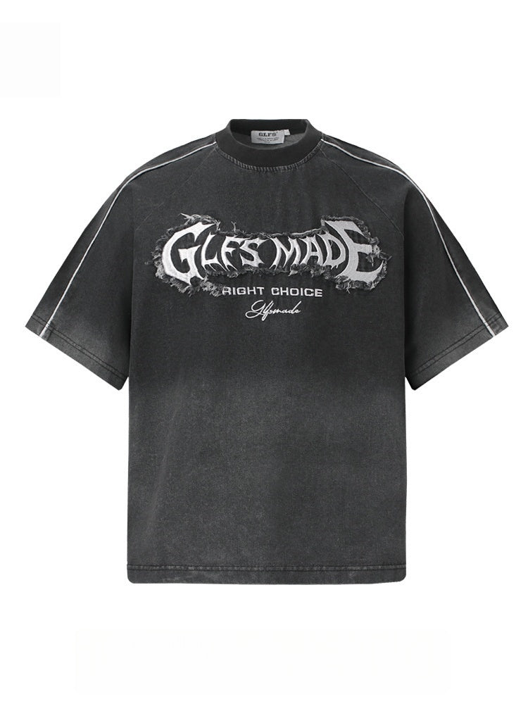 Ins Embroidery Washed Denim T-shirt