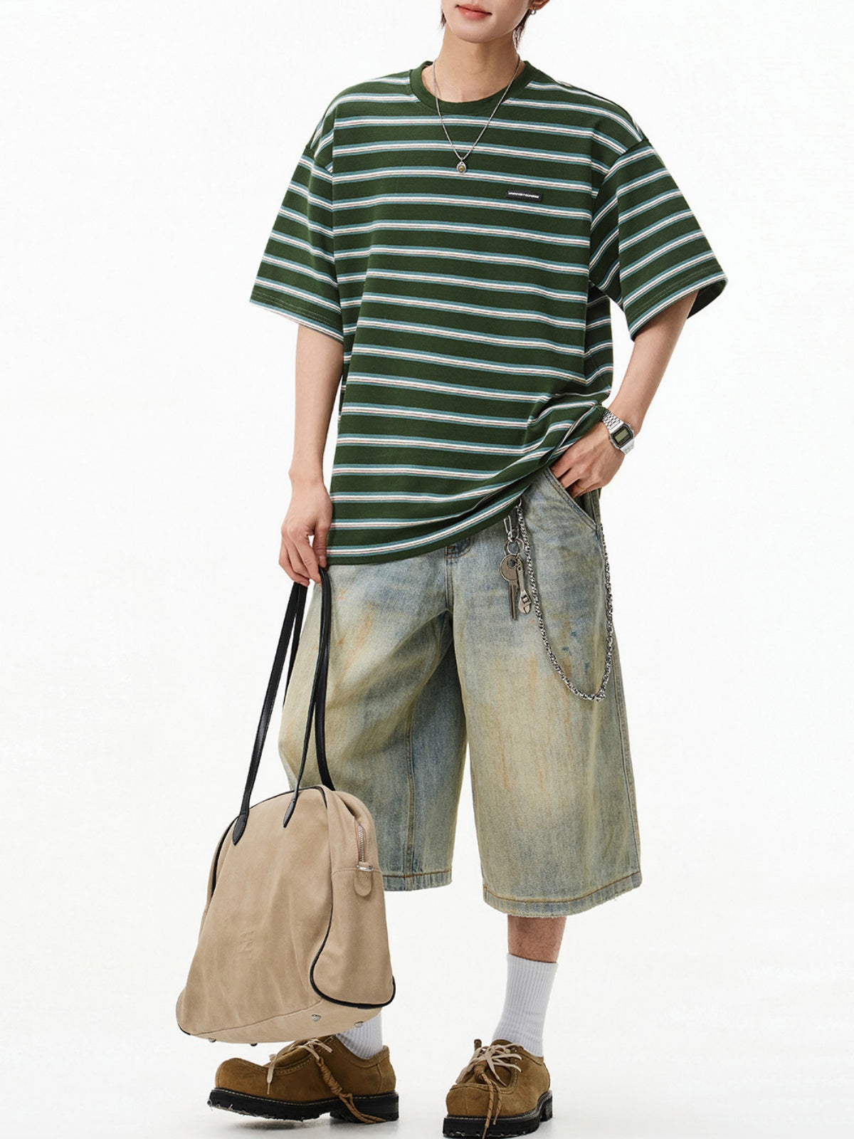 Color-blocked Stripes Loose-fit T-shirts