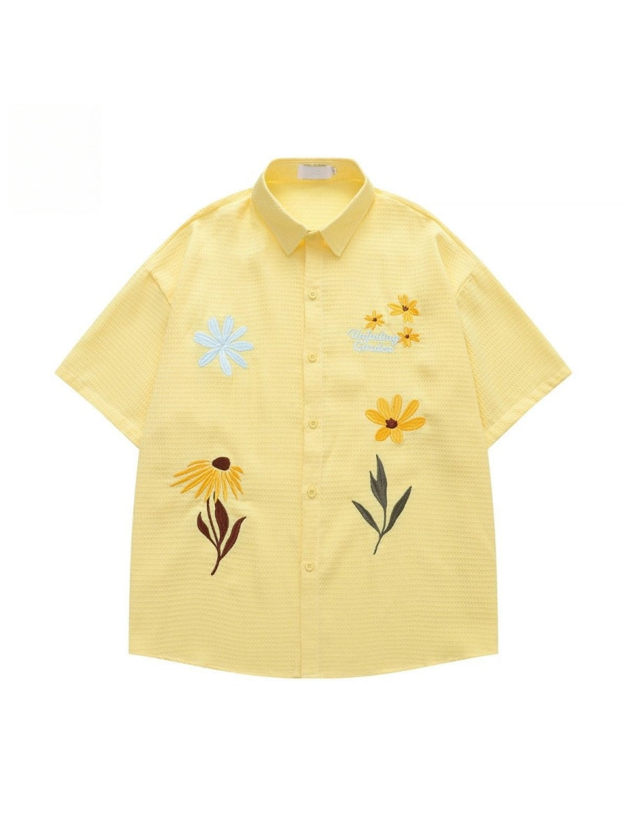 Retro Cityboy Flower Embroidery Shirts