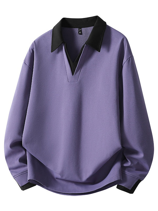 V-neck Color Matching Loose Simplicity Polo