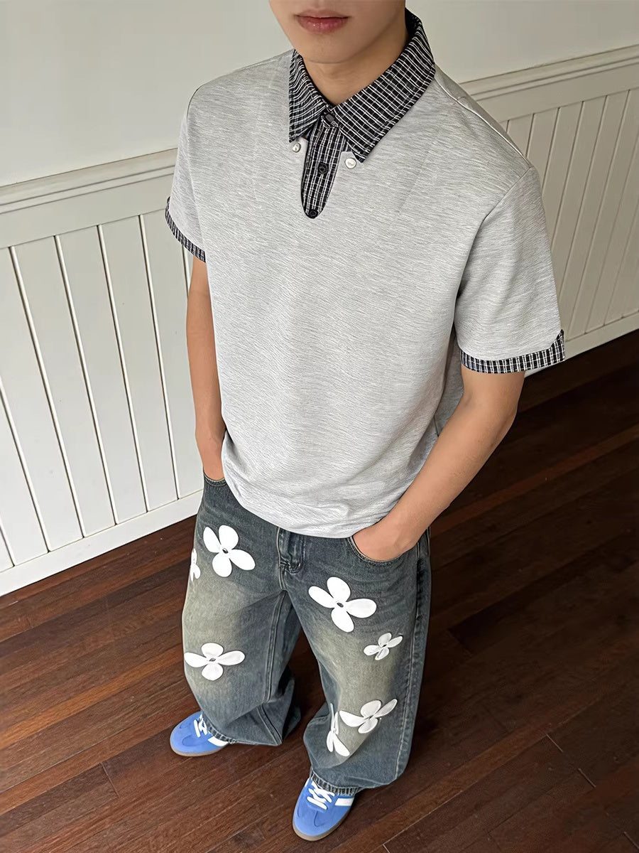 Layered-look Cleanfit Plaid Polo Shirt