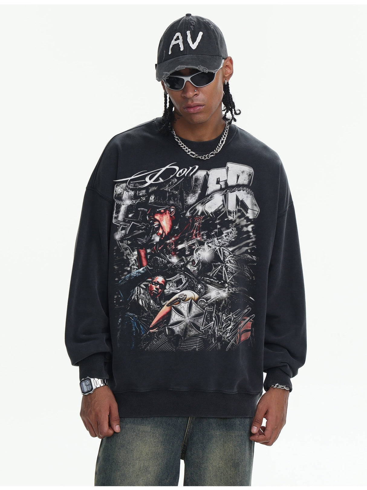 Printed Washing Crew Neck Sweatshirt