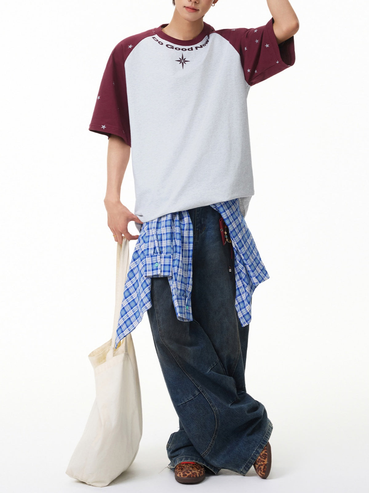 Color-blocked Star Letter Printed T-shirts