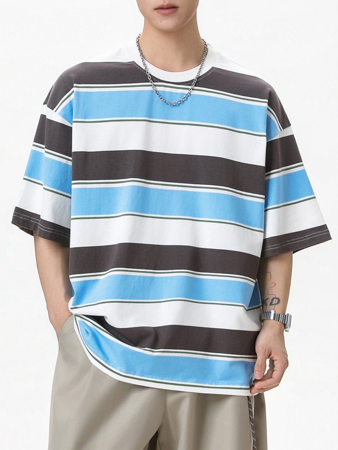 Color-blocked Stripes Loose-fit T-shirts