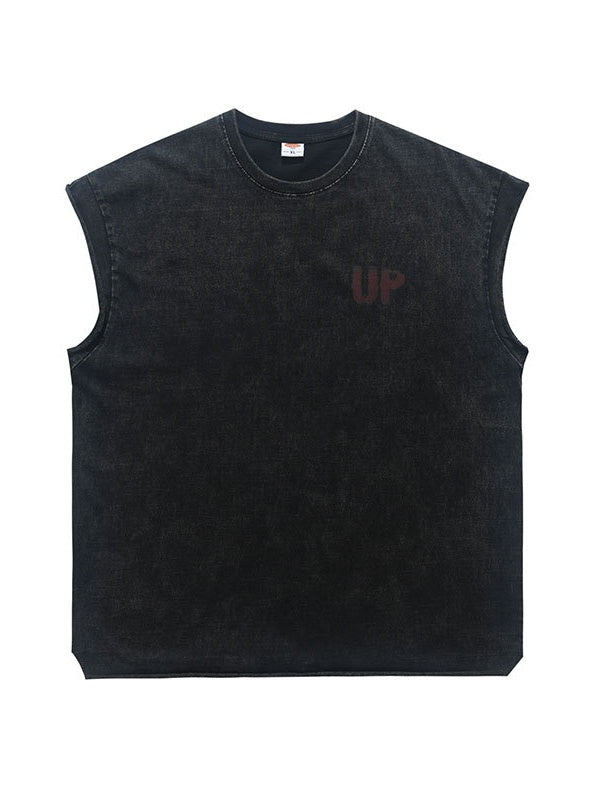 Washed Distressed Printed Tank Tops