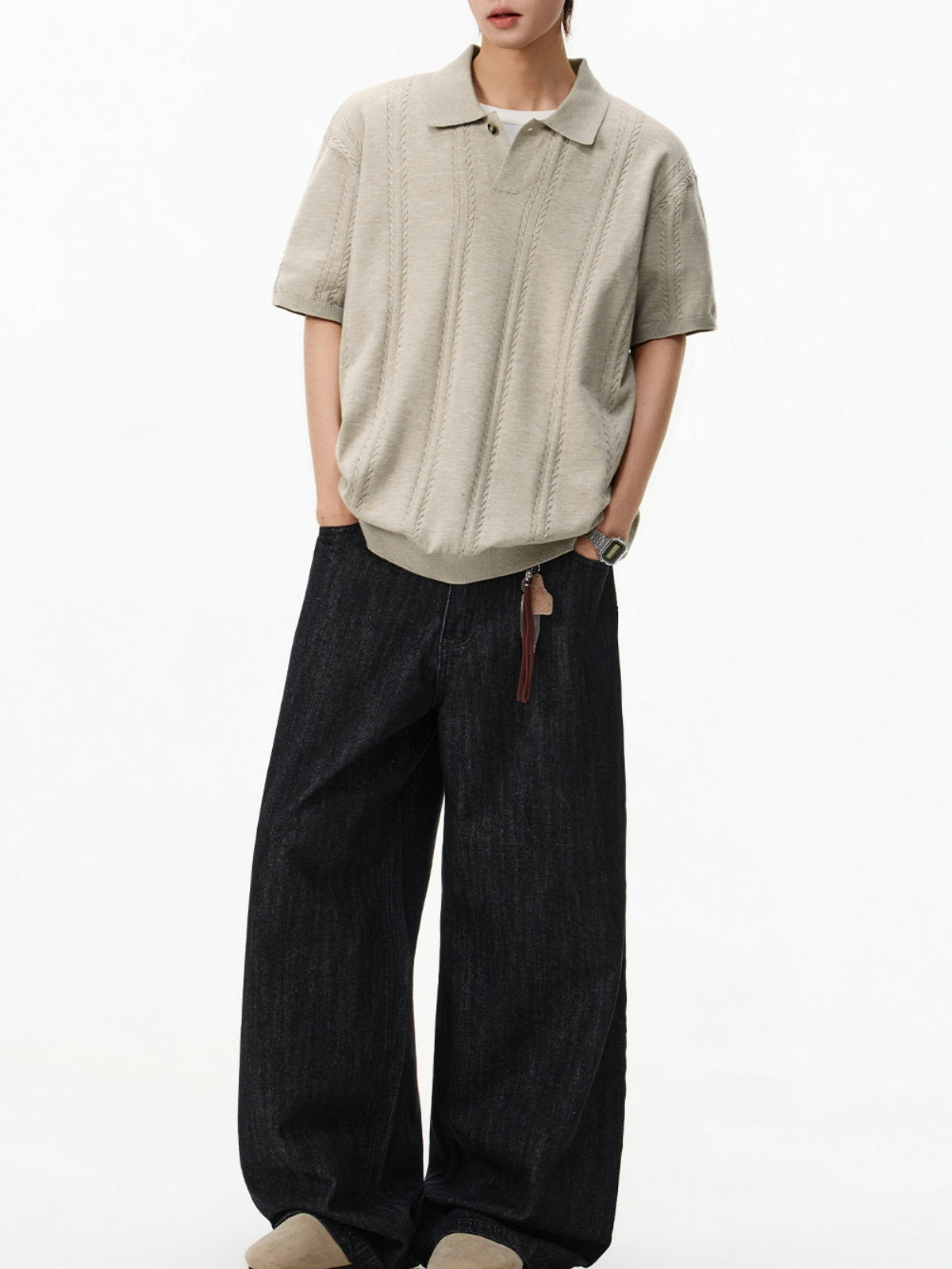 Twisted Dough Sticks Texture Loose-fit Polo Shirt