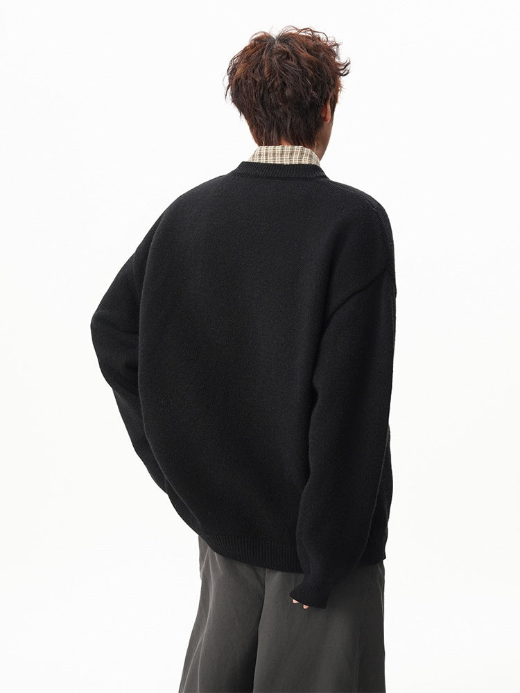 Flocked Puppy-Print Preppy Oversized Sweater