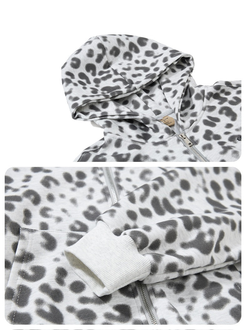 Leopard Hooded Design Hoodie Cardigan