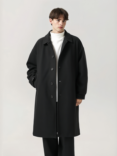 Black Brown Mid-length Lapel Coats