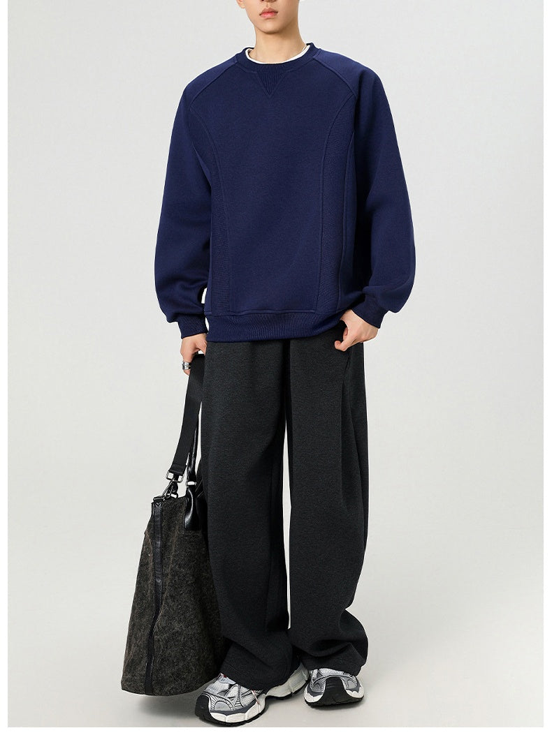 Boxy Structure Patchwork Collarless Sweatshirt
