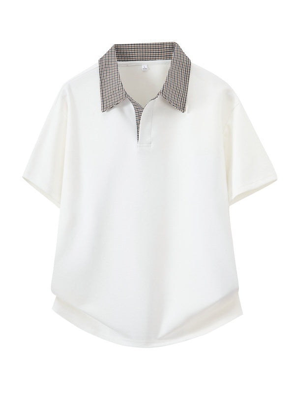 Old Money Style Plaid Patchwork POLO Shirt