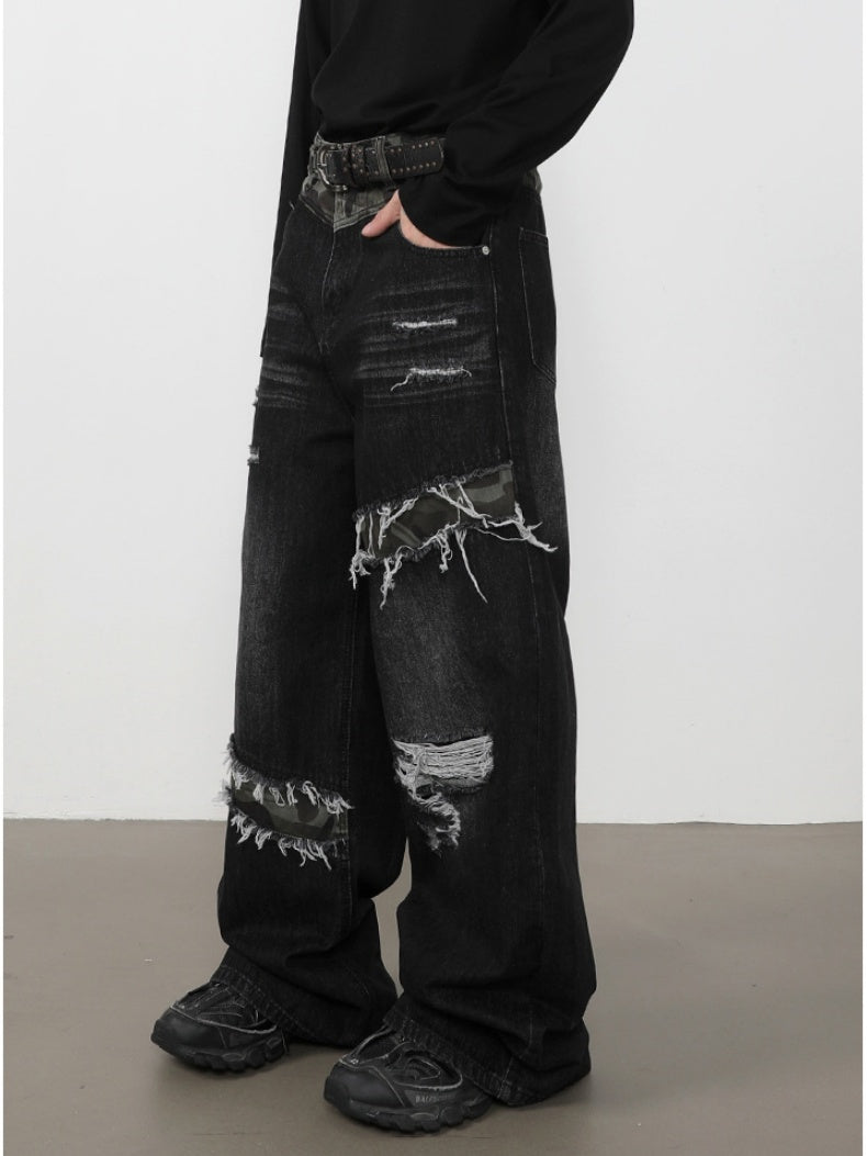 Patch Fake Hole Patchwork Jeans