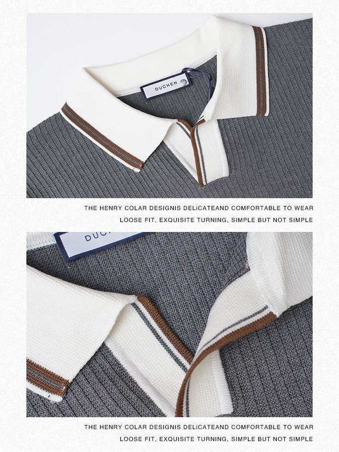 Color Matching Old Money Style Slim-fit Polo Shirts