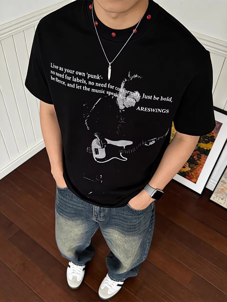 Quick-drying Rock Studs Printed T-shirt