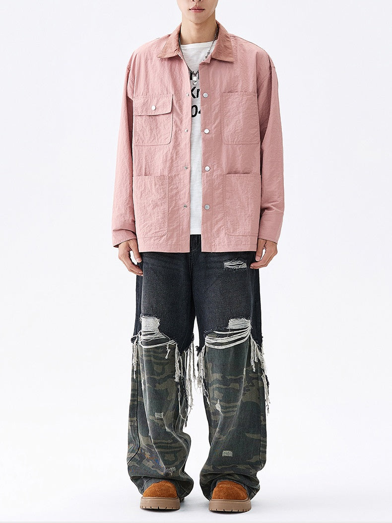 Multiple Pockets Loose-fit Shirts
