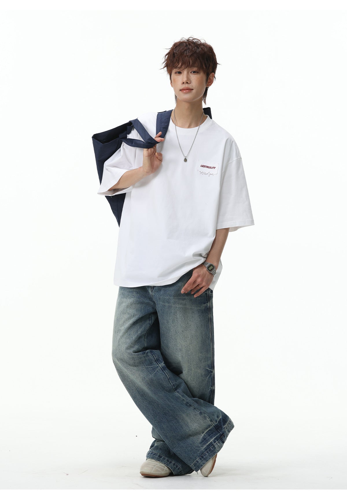 Color-blocked Letter Applique Loose-fit T-shirts