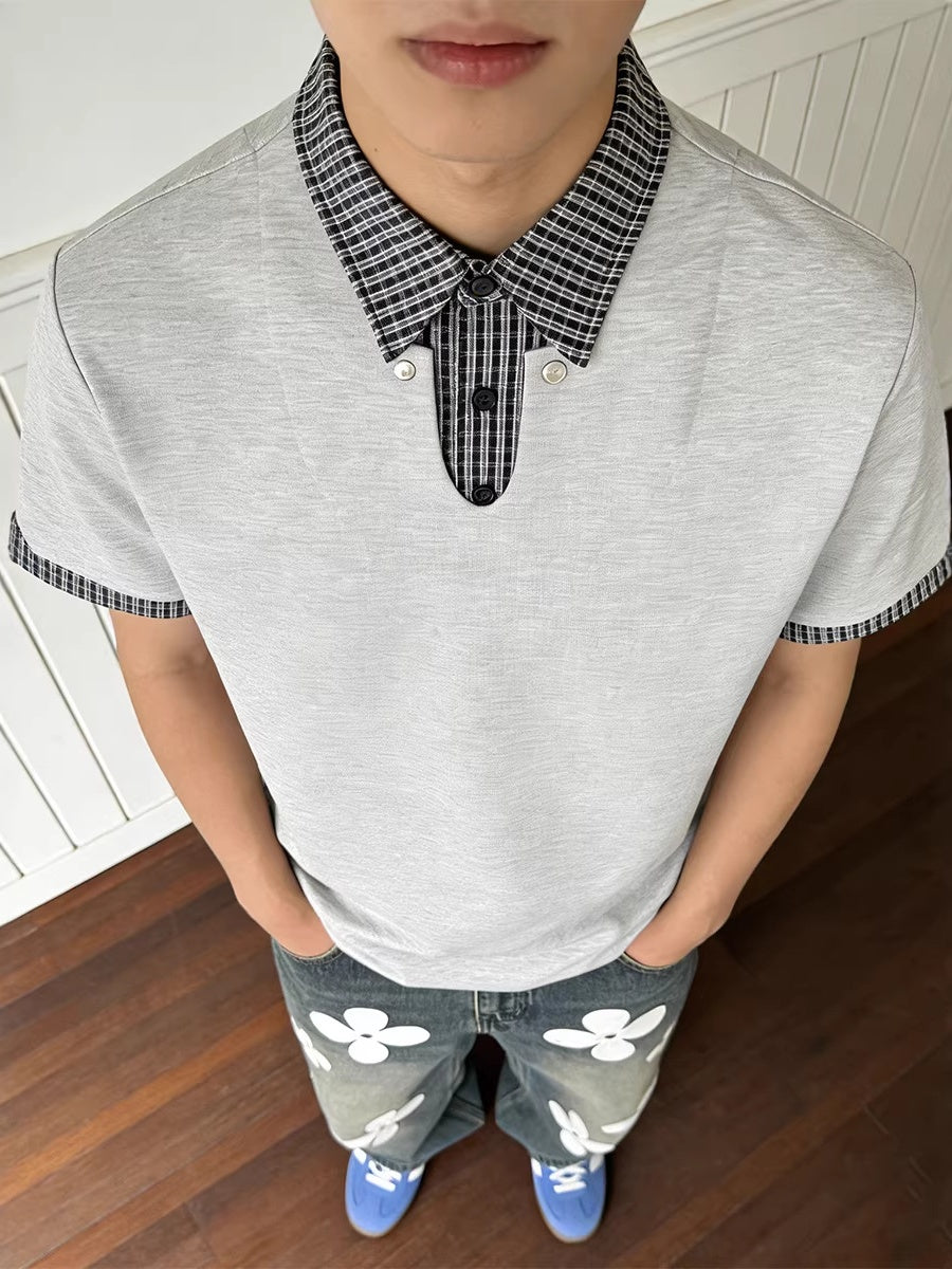 Layered-look Cleanfit Plaid Polo Shirt