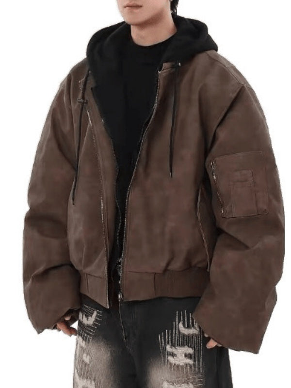 Melange Tie-Dye Faux-Leather Hooded Jacket